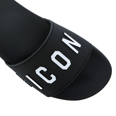 Shop Dsquared2 Icon Logo Flat Sandals In Black