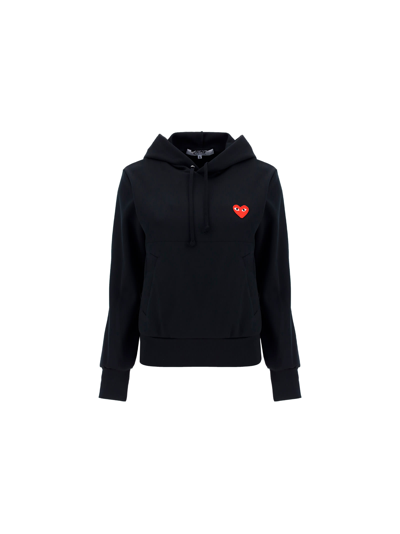 Shop Comme Des Garçons Play Heart-embroidered Pullover Hoodie In Black