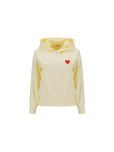 Shop Comme Des Garçons Play Heart-embroidered Pullover Hoodie In Ivory