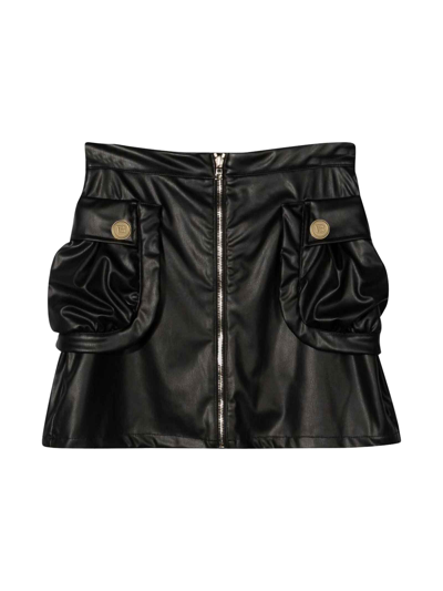 Shop Balmain Black Girl Skirt In Nero