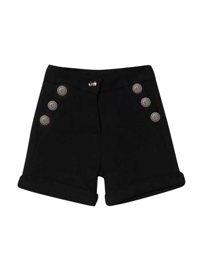 Shop Balmain Black Shorts In Nero/argento