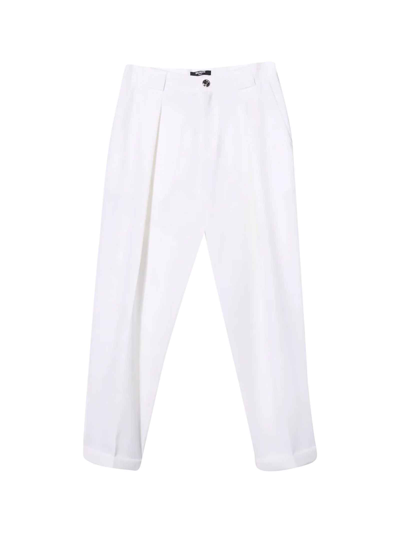 Shop Balmain Tapered Unisex White Trousers In Bianco