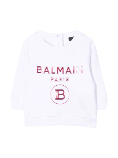 Shop Balmain Unisex White Sweatshirt In Bianco/fucsia