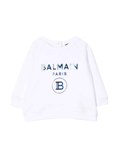 Shop Balmain Unisex White Sweatshirt In Bianco/azzurro
