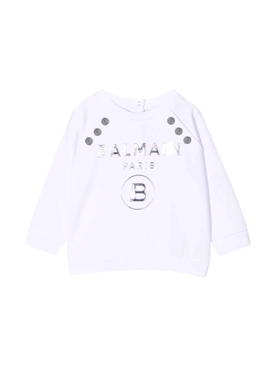 Shop Balmain Unisex White Sweatshirt In Bianco/argento