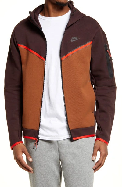 Shop Nike Sportswear Tech Fleece Zip Hoodie In Brown/ Pecan/ Red/ Black