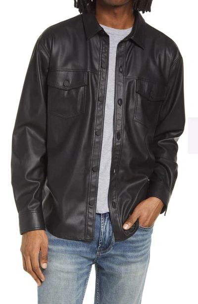 Shop Ag Elias Faux Leather Button-up Cotton Shirt Jacket In Pure Black