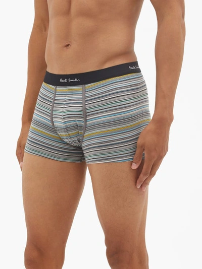 Shop Paul Smith Pack Of Three Striped Stretch-cotton Boxer Briefs In Blue