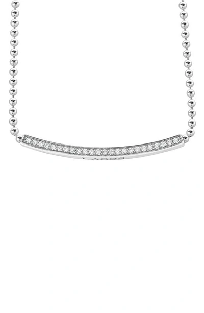 Shop Lagos Caviar Spark Diamond Bar Necklace In Silver/ Diamond