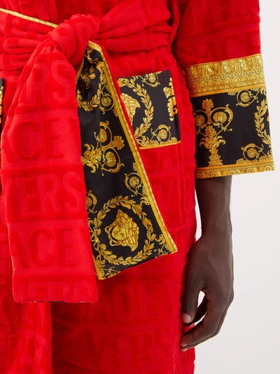 Versace I Love Baroque Logo-jacquard Cotton Bathrobe In Red | ModeSens
