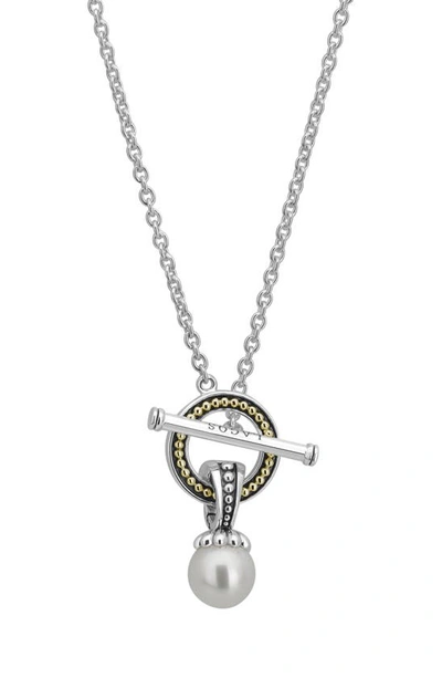 Shop Lagos Luna Pearl Toggle Pendant Necklace In Silver/ Pearl