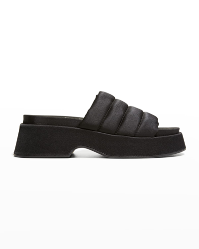 Shop Ganni Recycled Platform Puffy Slide Sandals In Black