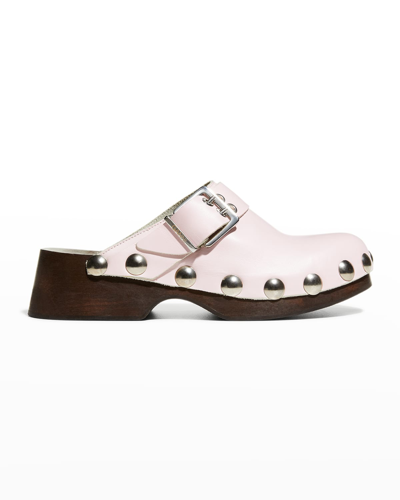 Shop Ganni Studded Leather Clogs In Pale Lilac