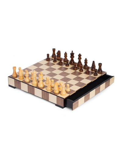 Bey-berk 33-piece Walnut Wood Chess & Checkers Set