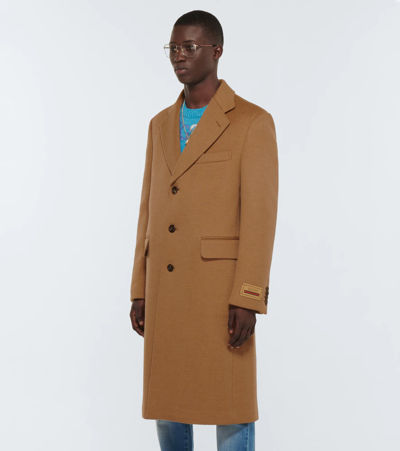 Shop Gucci Single-breasted Camel Wool Coat In Oman Camel