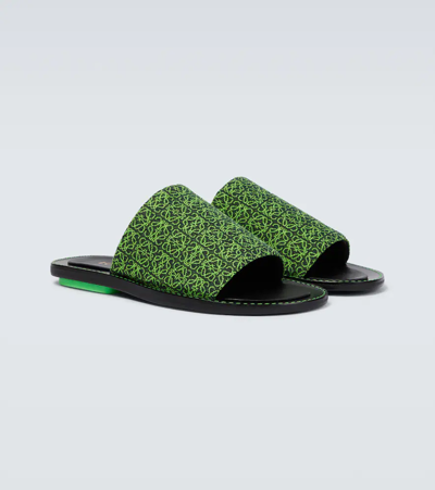 Shop Loewe Jacquard Printed Slides In Black/neon Green