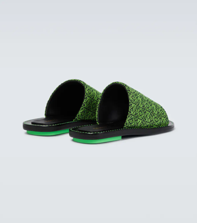 Shop Loewe Jacquard Printed Slides In Black/neon Green