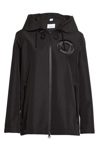 Shop Burberry Everton Logo Zip Hooded Jacket In Black