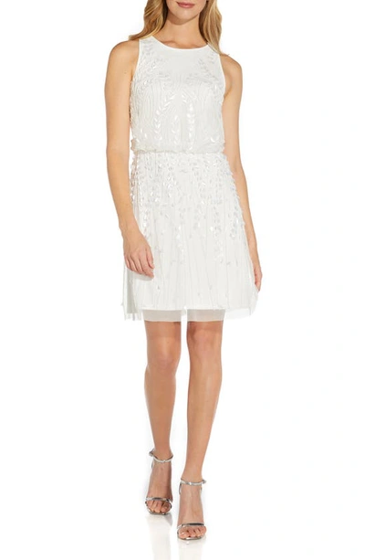 Shop Adrianna Papell Beaded Blouson Dress In Ivory