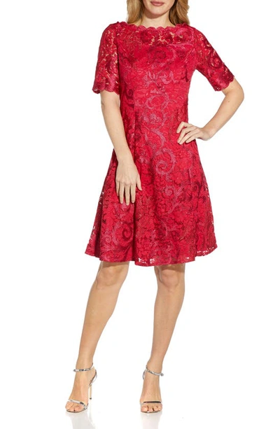 Shop Adrianna Papell Embroidered Lace Cocktail Dress In Warm Cherry