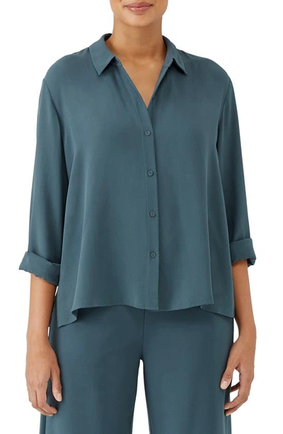 Shop Eileen Fisher Classic Collar Easy Silk Button-up Shirt In Eucly
