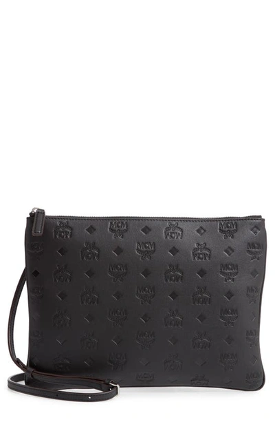Shop Mcm Klara Monogram Calfskin Leather Crossbody Pouch In Black