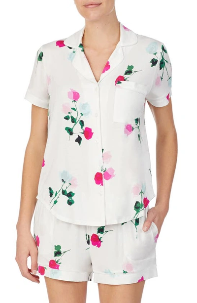 Shop Kate Spade Mrs. Dot Floral Jersey Short Pajamas In Watercolor Rose