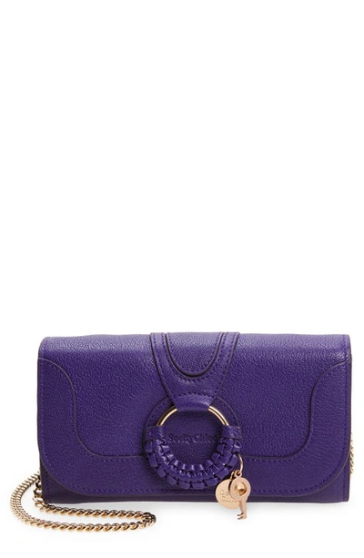 Shop See By Chloé Hana Large Leather Wallet On A Chain In Carbon Purple