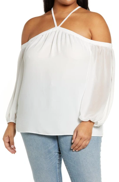 Shop 1.state Off The Shoulder Sheer Chiffon Blouse In Cloud White