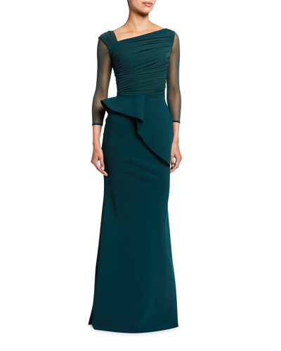 Shop Chiara Boni La Petite Robe Rippy Asymmetrical 3/4-sleeve Illusion Gown In Black 37