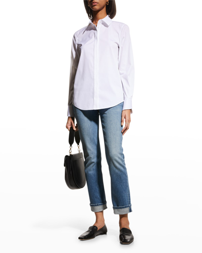 Shop Lafayette 148 Wright Stretch Cotton Shirt In White