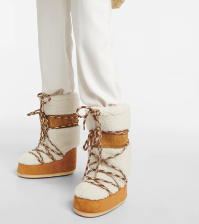 Shop Moon Boot Icon Suede-trimmed Snow Boots In Whisky/ Off-white