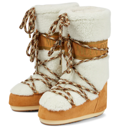 Shop Moon Boot Icon Suede-trimmed Snow Boots In Whisky/ Off-white
