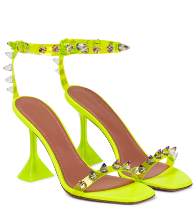 Shop Amina Muaddi X Swarovski Julia Glass Pvc Sandals In Fluo Yellow