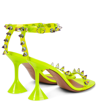 Shop Amina Muaddi X Swarovski Julia Glass Pvc Sandals In Fluo Yellow