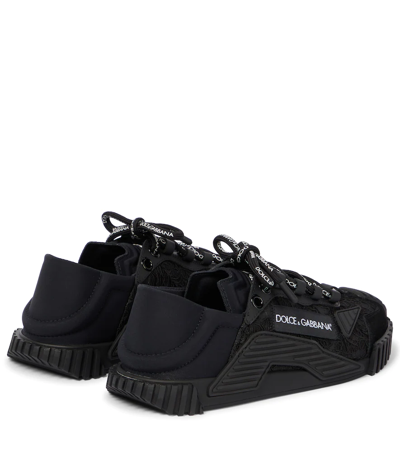 Shop Dolce & Gabbana Nsl Lace-trimmed Sneakers In Black