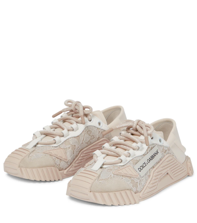 Shop Dolce & Gabbana Ns1 Lace-trimmed Sneakers In Neutrals
