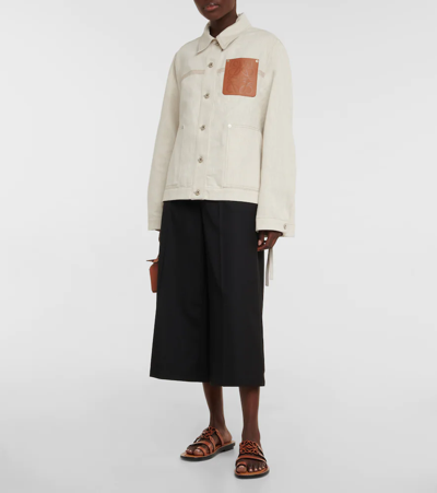 Shop Loewe Anagram Cotton And Linen Jacket In Ecru