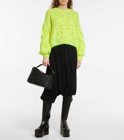 Shop Loewe Anagram Mohair-blend Sweater In Neon Yellow