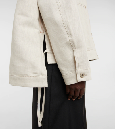 Loewe Asymmetric Leather-trimmed Cotton And Linen-blend Drill Jacket In Ecru