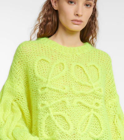 Shop Loewe Anagram Mohair-blend Sweater In Neon Yellow
