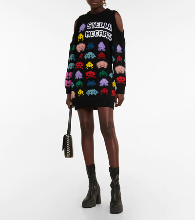 Shop Stella Mccartney Wool And Cotton-blend Mini Dress In Multicolor
