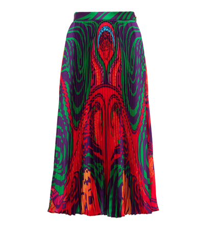 Shop Versace Printed Pleated Midi Skirt In Arancione+multicolor