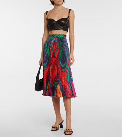 Shop Versace Printed Pleated Midi Skirt In Arancione+multicolor