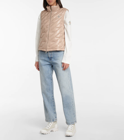 Shop Moncler Lecroisic Quilted Down Vest In Beige