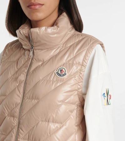 Shop Moncler Lecroisic Quilted Down Vest In Beige