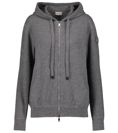 Shop Moncler Wool And Cashmere Zip-up Hoodie In Grey