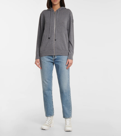 Shop Moncler Wool And Cashmere Zip-up Hoodie In Grey