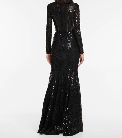 Shop Dolce & Gabbana Sequined Lace Bustier Gown In Nero