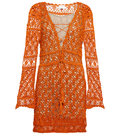 Shop Anna Kosturova Bianca Crochet Cotton Minidress In Burnt Orange